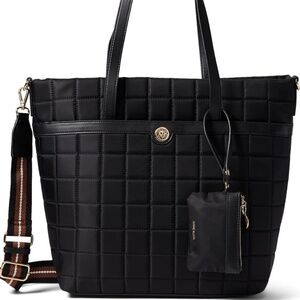 Anne Klein Quilted Nylon Tote, Black/Black/Black-Cognac-White